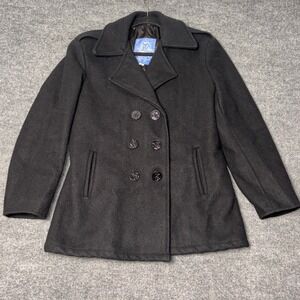 Rothco Wool Blend Double Breasted Mens Large Black Pea Coat Anchor button